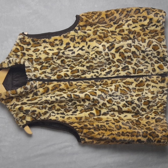 Adrienne Landau Faux Fur Safari Vest 1X Brown Cream - Picture 1 of 5